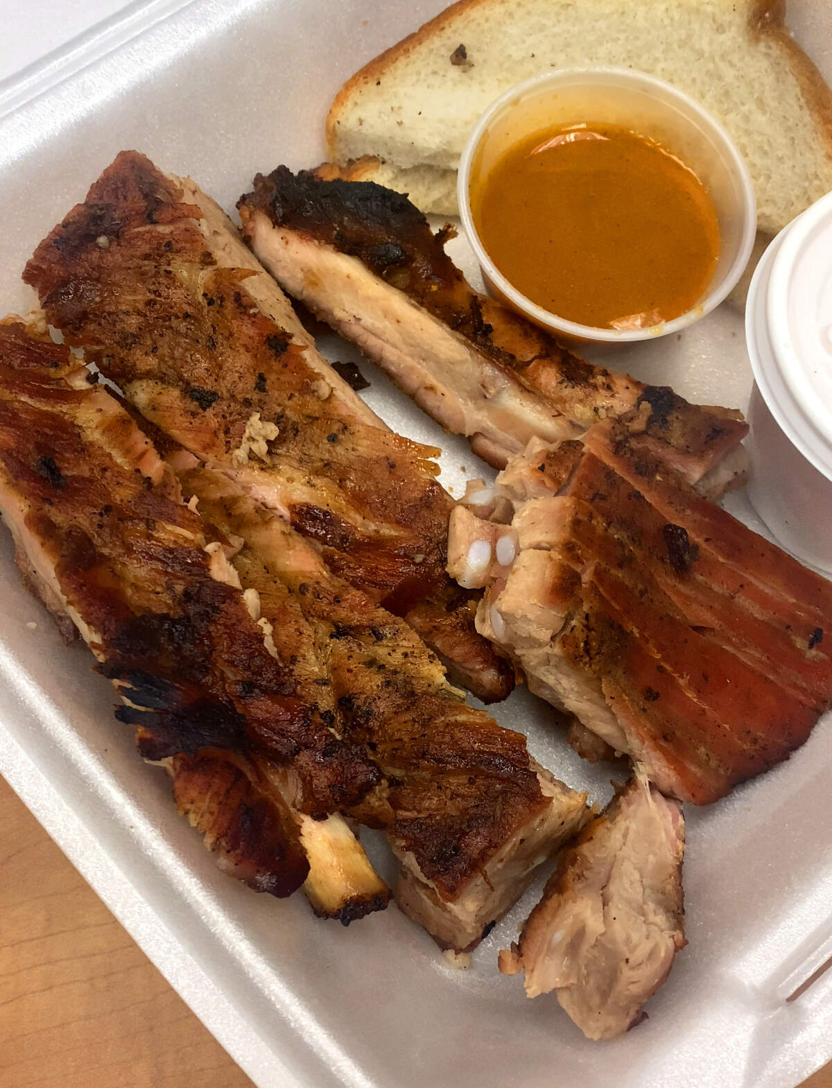 These are the ribs at Dexter’s Southern BBQ, which is located at 547 Veterans Parkway in Columbus, Georgia.