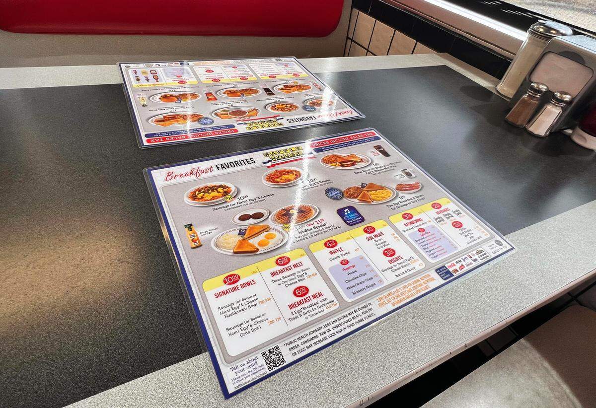 A menu from Waffle in Columbus, Georgia, in 2024.