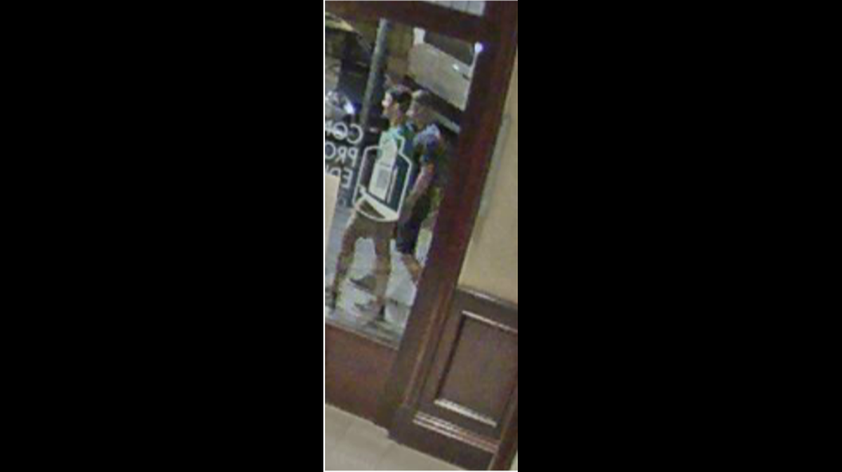 Two male individuals are sought for questioning by Columbus Police Department in recent theft and property damage of iconic “May Flower” sculpture in Uptown Columbus on April 11.