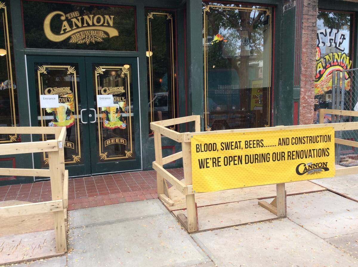 The Cannon Brew Pub is currently under construction as owners are adding a second floor balcony across all three storefronts.