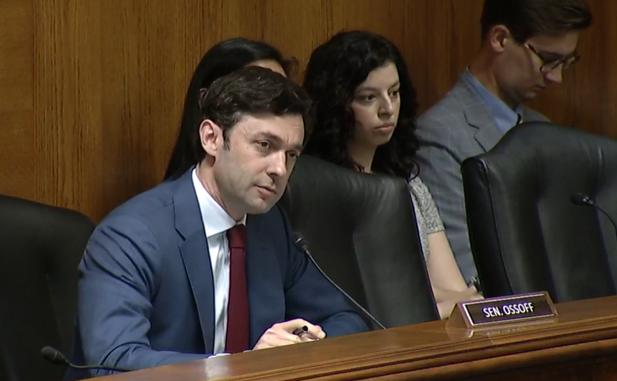 Sen. Jon Ossoff pressed Agriculture Secretary Brooke Rollins on the status of disbursing the funds of the American Relief Act to Georgia farmers, May 6, 2025.