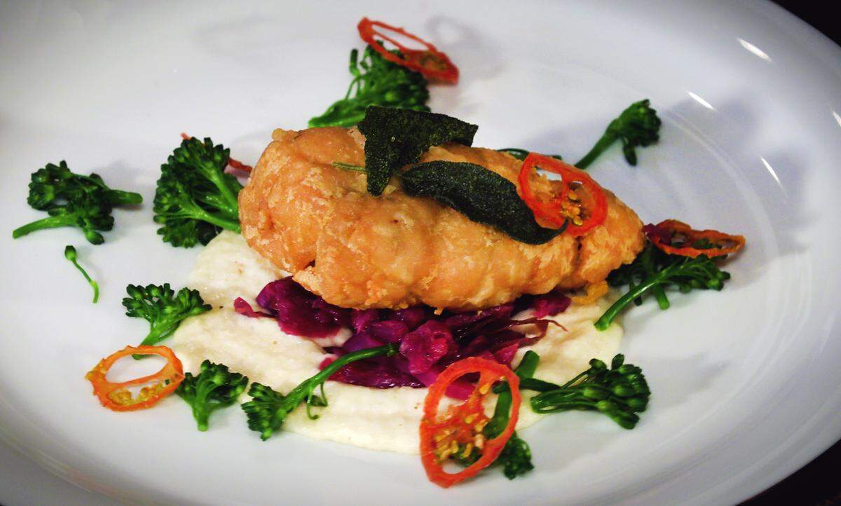 This dish made by Chef Jamie Keating at Epic Restaurant features a soubise sauce made from Vidalia onions, a crispy sweetbread, broccolini florets, oven-dried tomatoes, and apple-braised cabbage. Keating is among the six Georgia chefs selected by the Vidalia Onion Committee to participate in Vidalia Restaurant Week. Keating will create a different dish daily with them from April 20-24. Five other chefs in Atlanta, Athens, Savannah, and Winder are also participating.