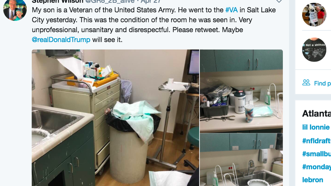 A Utah V.A. clinic has apologized after a veteran' Christopher Wilson's father tweeted photos of what he said was an "unsanitary" and "disrespectful" exam room.