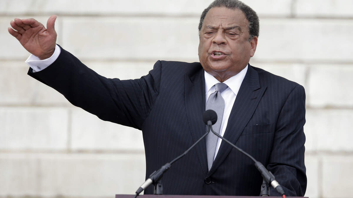 In this Aug. 28, 2013 file photo, former United Nations Ambassador Andrew Young speaks at the Let Freedom Ring ceremony at the Lincoln Memorial in Washington to commemorate the 50th anniversary of the 1963 March on Washington for Jobs and Freedom