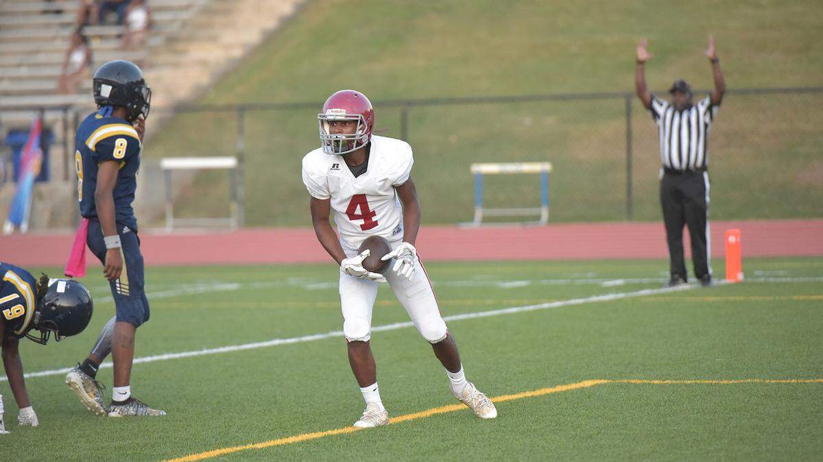 Jordan’s Latrell Dawson into the endzone for touchdown against Kendrick in the first quarter of the game against Friday night football game at Kinnett Stadium, September 13, 2019