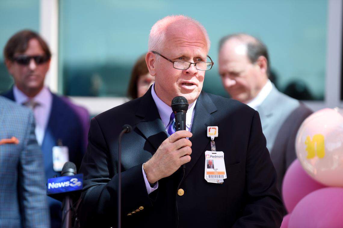 Scott Hill, chief executive officer of Piedmont Columbus Regional, speaks during the ribbon-cutting ceremony Oct. 9, 2024, celebrating the completion of the Bill and Olivia Amos Children’s Hospital in Columbus.