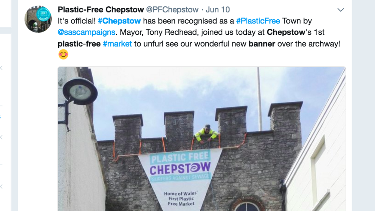 The Welsh town of Chepstow turned heads when it celebrated becoming a 'plastic-free' town by unfurling a giant plastic banner. Plastic-Free Chepstow clarified that the town was not against all plastics, but single-use plastics.