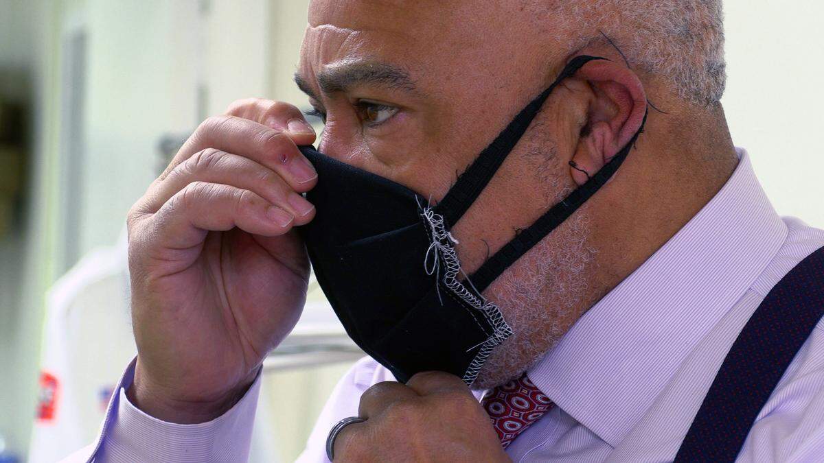 Cedric Hill tests the fit of a mask made by the Wade Companies in Columbus, Georgia.The Wade Companies has been a family-owned business since being established in 1939 as Wade Dry Cleaning Company. They’re now making Personal Protective Equipment(PPE) to help the community and offset the slowdown caused by the coronavirus pandemic.
