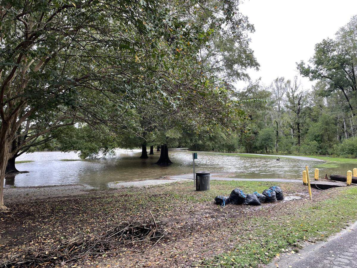 Parts of Cooper Creek Park in Columbus are flooded Sept. 27, 2024, after the storm associated with Hurricane Helene came through the city.