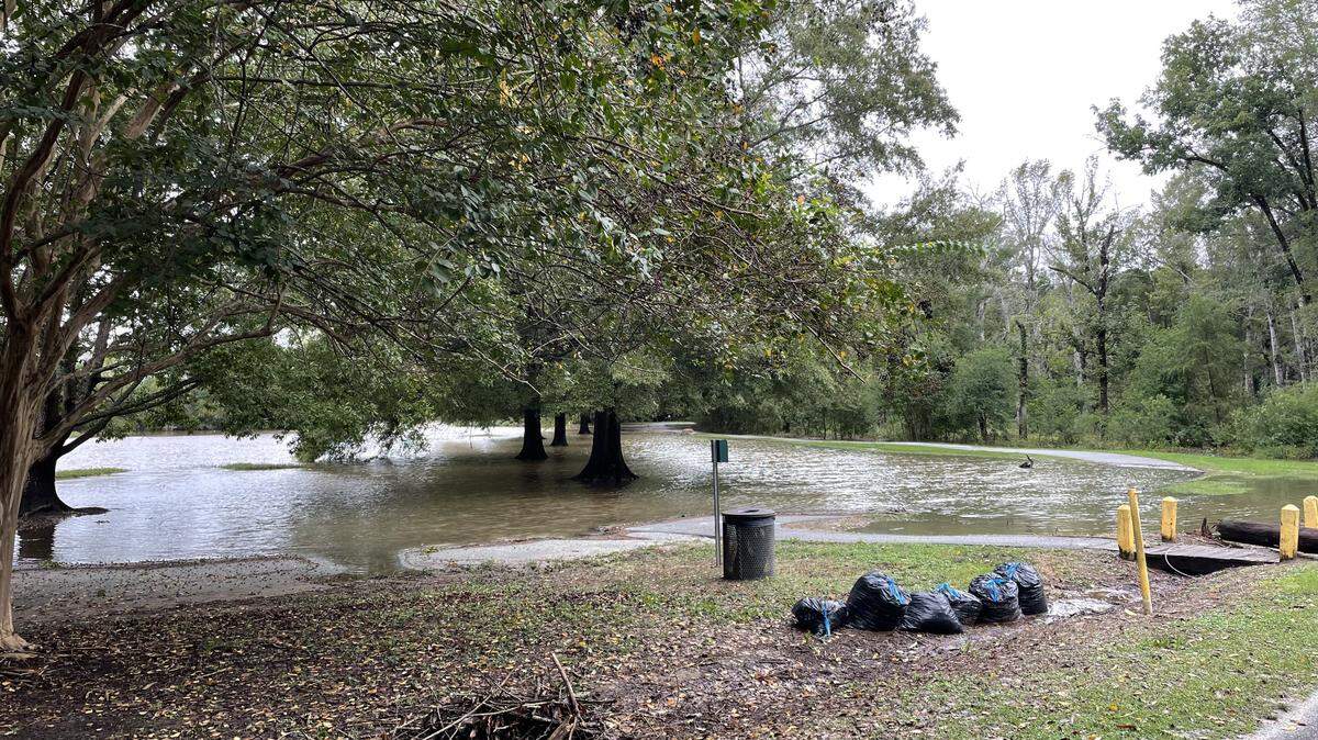 Parts of Cooper Creek Park in Columbus are flooded Sept. 27, 2024, after the storm associated with Hurricane Helene came through the city.