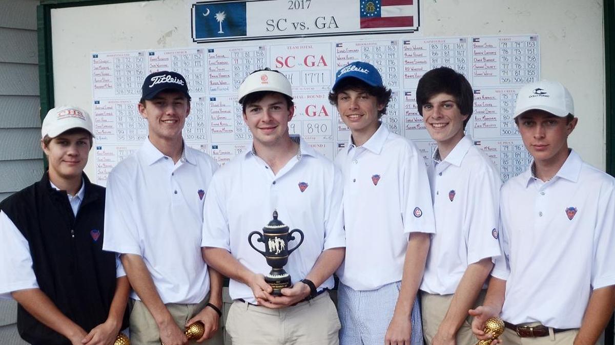 Columbus High School golfers Jonathan Parker, Nolan Miller, Ben Womack, Rudy Pearson, Daniel Davis and Ben Carr pose after their second-place finish at the Georgia-South Carolina Challenge Cup at River Falls Plantation in Duncan, S.C on March 18, 2017.