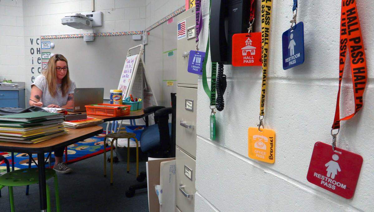 Danielle Brendel, a first grade teacher at Downtown Elementary Magnet Academy in Columbus, Georgia, participates in an online, professional development class.