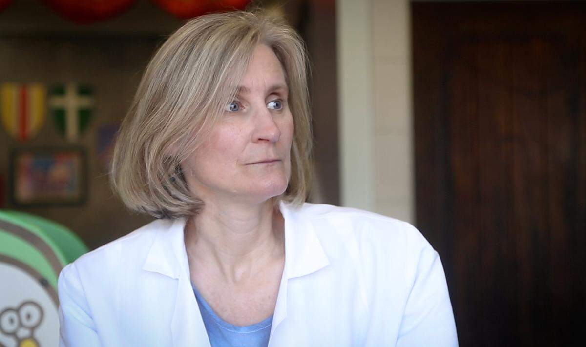 Dr. Susan McWhirter speaks at Rivertown Pediatrics in Columbus, Ga. on March 4, 2022.