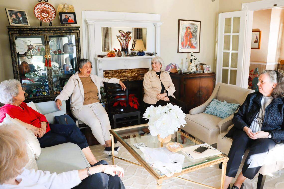A group of Hogansville residents meeting about a proposed data center nearby. (Paula Darden, Ellen Davis, Roseanna Prado, Mary Margaret Ware, Ila Burdette)