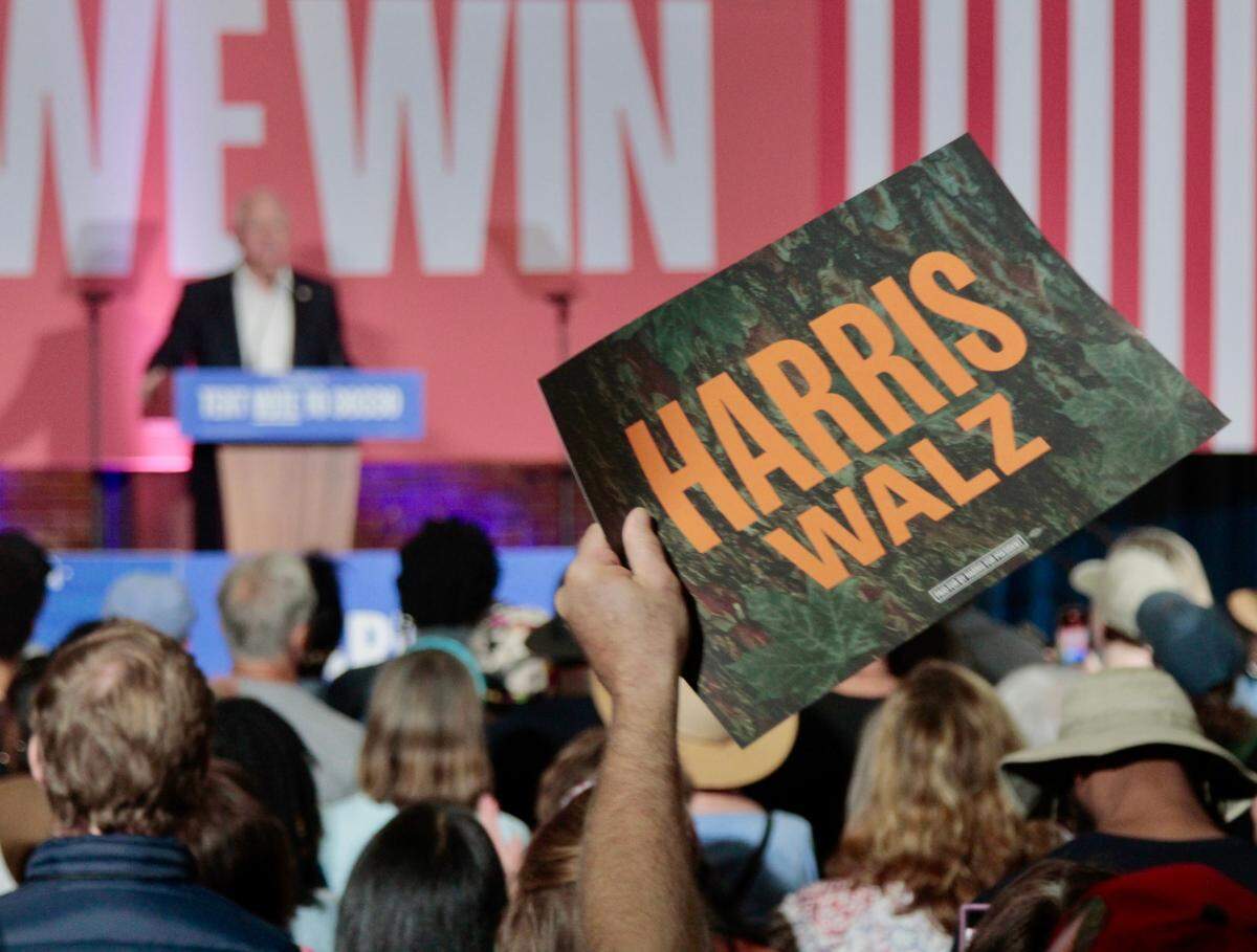 A supporter’s sign at a rally held by Minnesota Gov. Tim Walz in Columbus, Georgia, on Tuesday, Oct. 29, 2024. Walz rallied early voters leading up to Election Day.