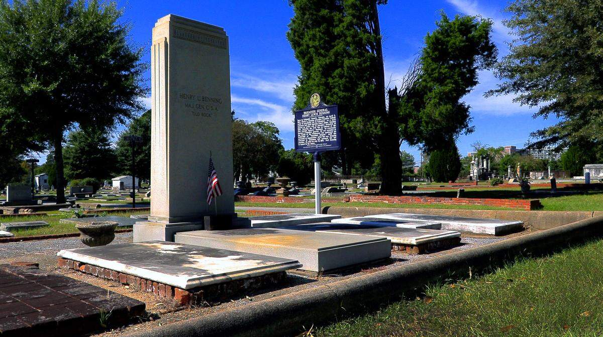 This is the gravesite for Henry L. Benning and his family members at Linwood Cemetery in Columbus, Georgia.
