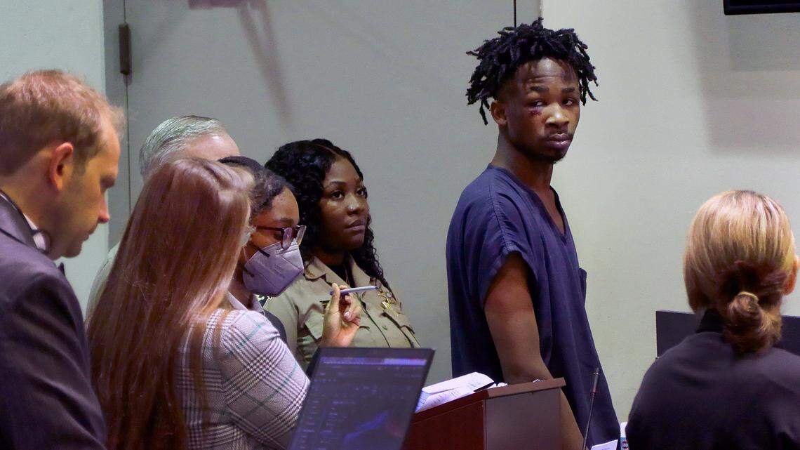 Hosni Batebawia, 20, facing camera, appears in Columbus Recorder’s Court on Oct. 1, 2025.