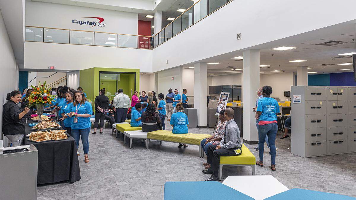 This is an employee break area inside the new TSYS customer call center. TSYS celebrated Tuesday, Aug. 20, 2019 the grand opening of its new Technology Parkway Customer Service Center at 6175 Technology Parkway in Midland. The company ranks one of the best in Georgia, according to a 2024 Forbes study.
