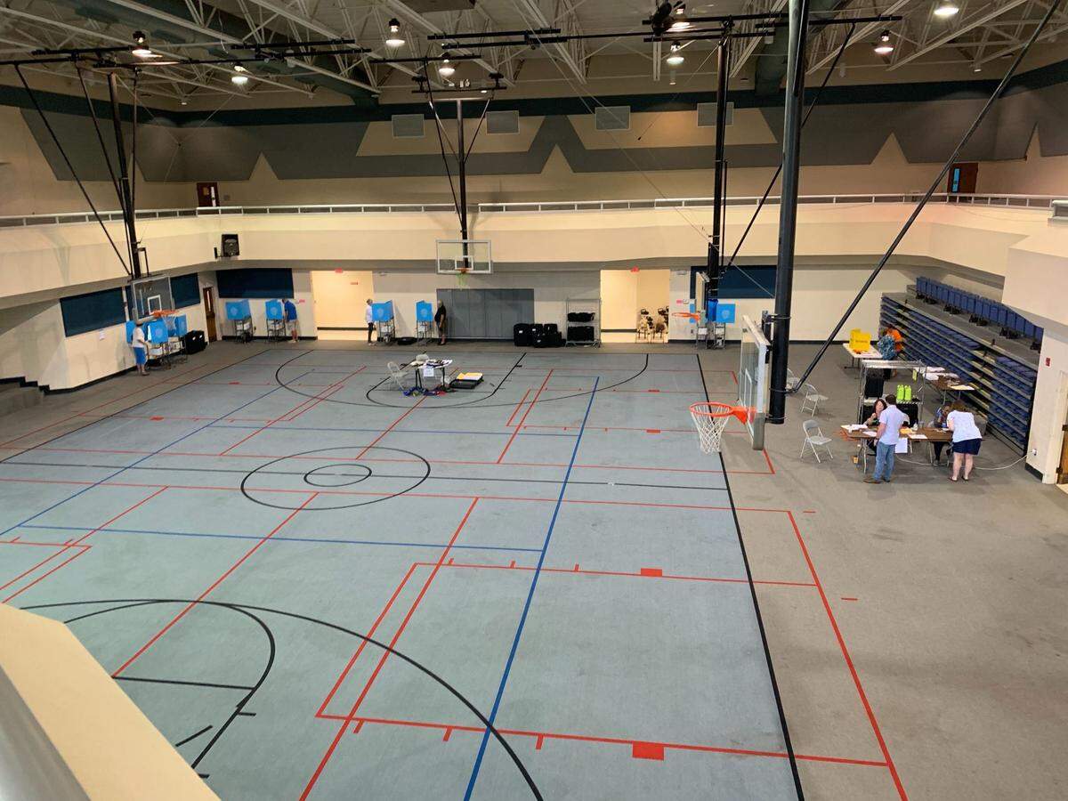 The St. Mark precinct had six booths open on Election Day, June 9, 2020. Voters were encouraged to stand 6 feet apart in line due to the ongoing coronavirus pandemic.
