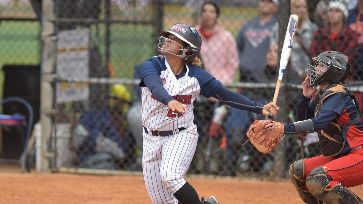 Northside’s Jada Chadwick homers over the center-field fence against Heritage-Catoosa during the Georgia Class AAAA state softball tournament at the South Commons Softball Complex in Columbus on Thursday, October 25, 2018.
