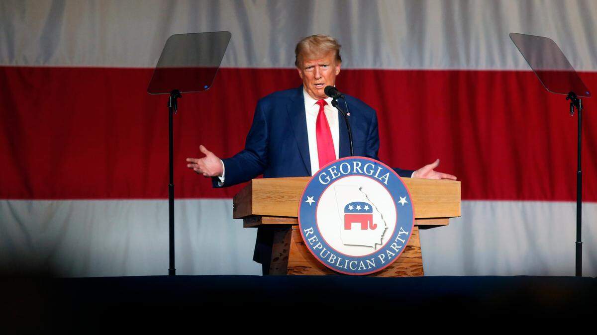 Former President Donald Trump speaks at the Columbus Convention & Trade Center during the Georgia Republican Party state convention June 10, 2023.