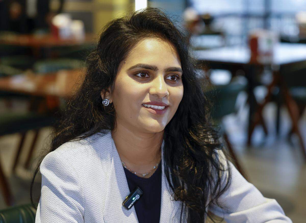 Palak Patel, a co-owner of Taranovas Pizza in Columbus, talks about the business before the grand opening Feb. 20, 2026. Taranovas Pizza is 4640 Warm Springs Road.