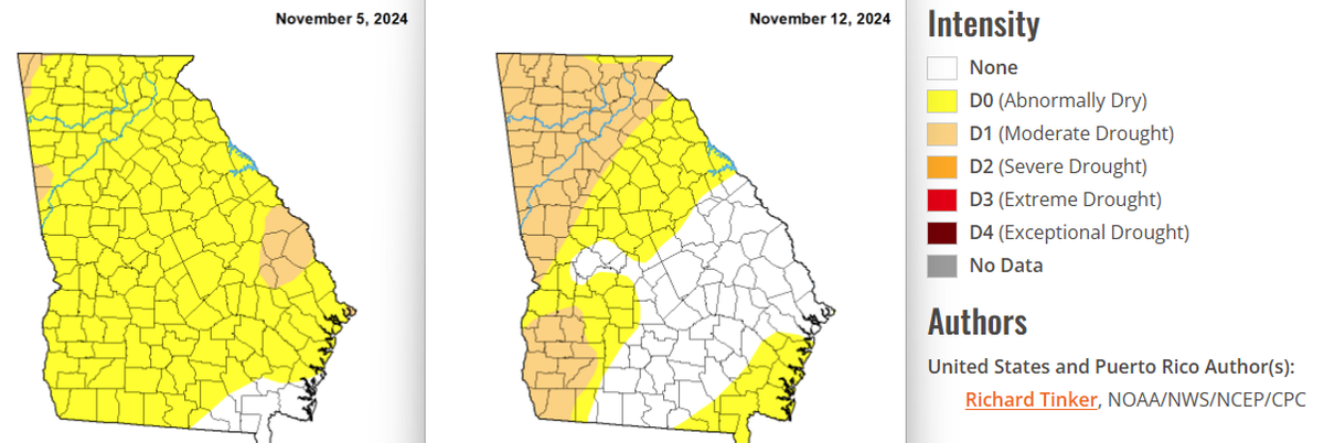 Much of Georgia, including Muscogee County entered into a moderate drought last week. Sara and other weather systems could bring needed rain to a parched Peach State