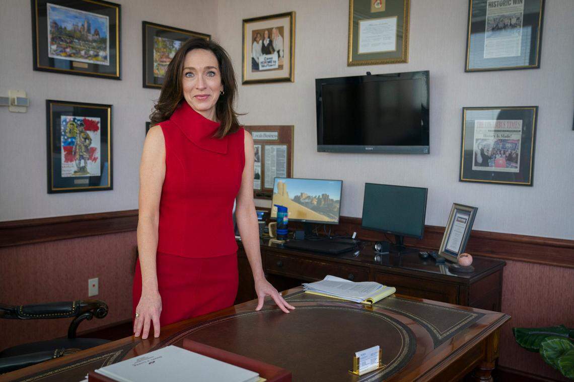 Teresa Tomlinson poses for a portrait on Thursday, Feb. 25, 2021 at her office in downtown Columbus, Ga.