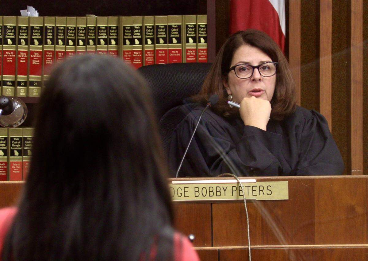 Judge Katherine Lumsden addresses defense attorney Katonga Wright during Mark Jones’ trial.