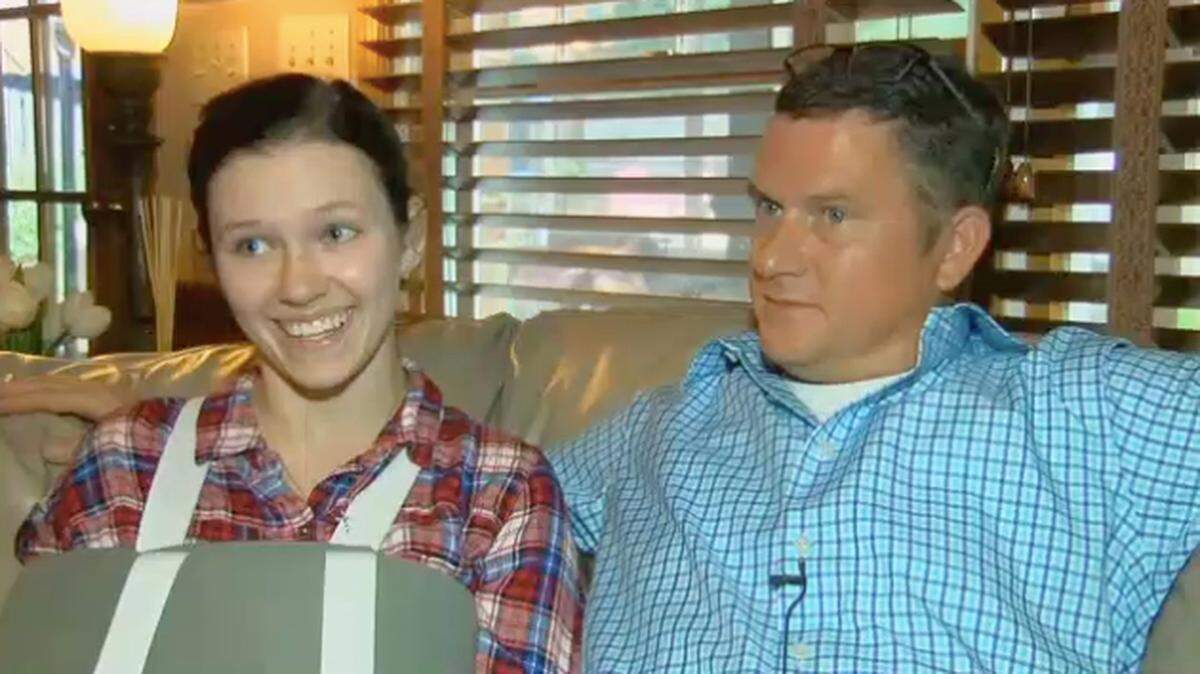 Laura Barnes, 19, says she was matched with her biological father, pictured right, after taking a DNA test.