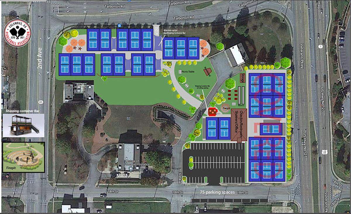 Funded by a public-private partnership, an outdoor pickleball facility with 25-30 courts, including 13 covered, is being planned for construction in the park at the Columbus Waters Works Uptown Water Resources Facility, 1820 Third Ave.