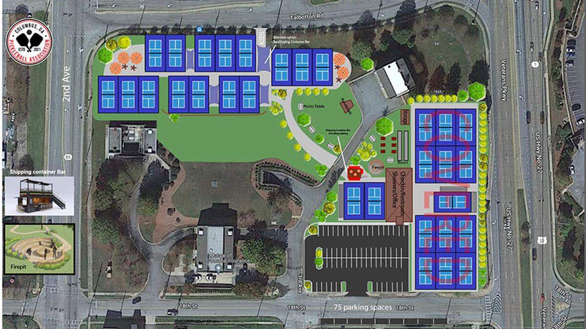 Funded by a public-private partnership, an outdoor pickleball facility with 25-30 courts, including 13 covered, is being planned for construction in the park at the Columbus Waters Works Uptown Water Resources Facility, 1820 Third Ave.