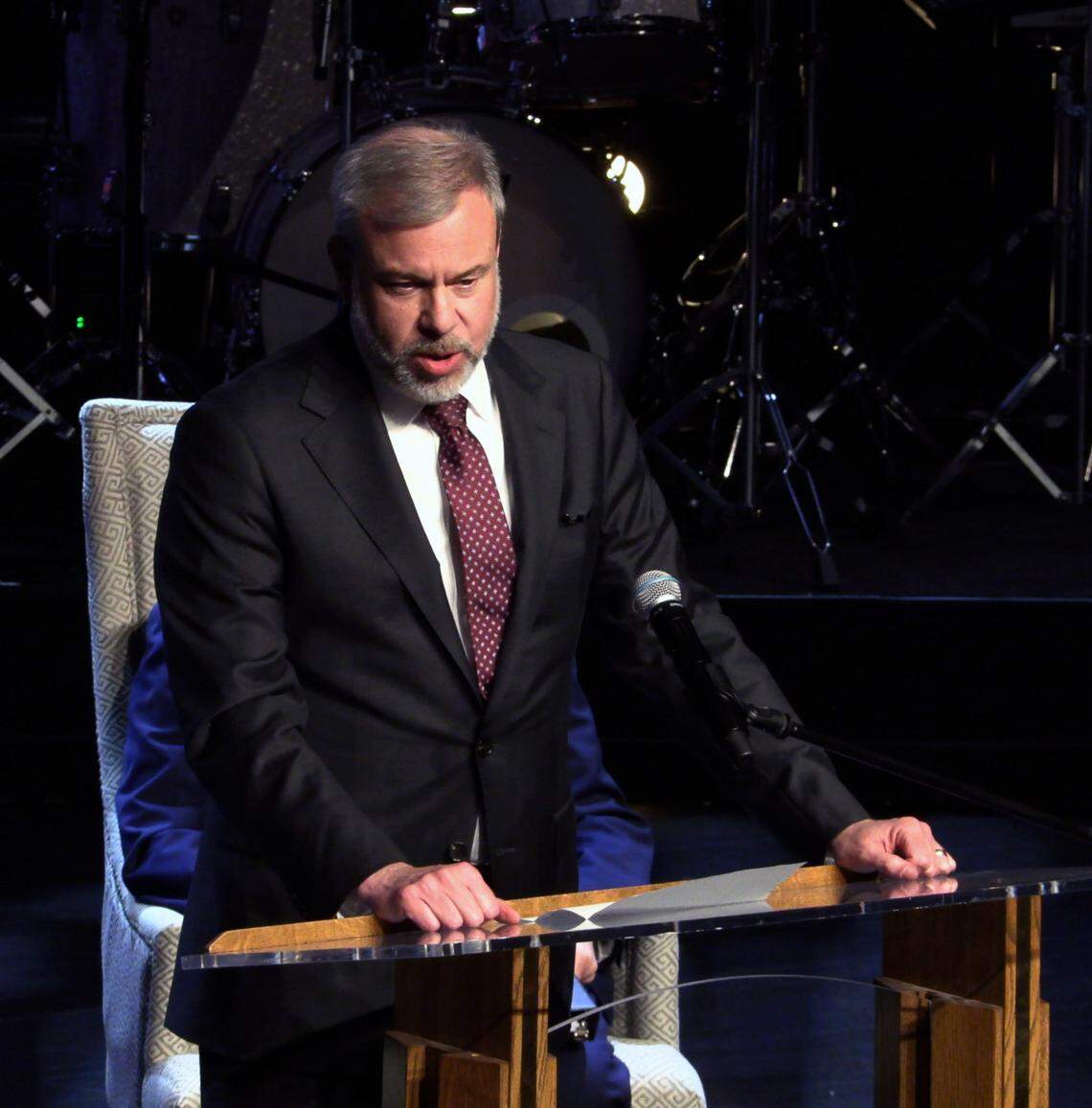 Acting District Attorney Don Kelly speaks during a celebration of life service for Jackson Thursday afternoon at Cascade Hills Church in Columbus, Georgia. 05/16/2024