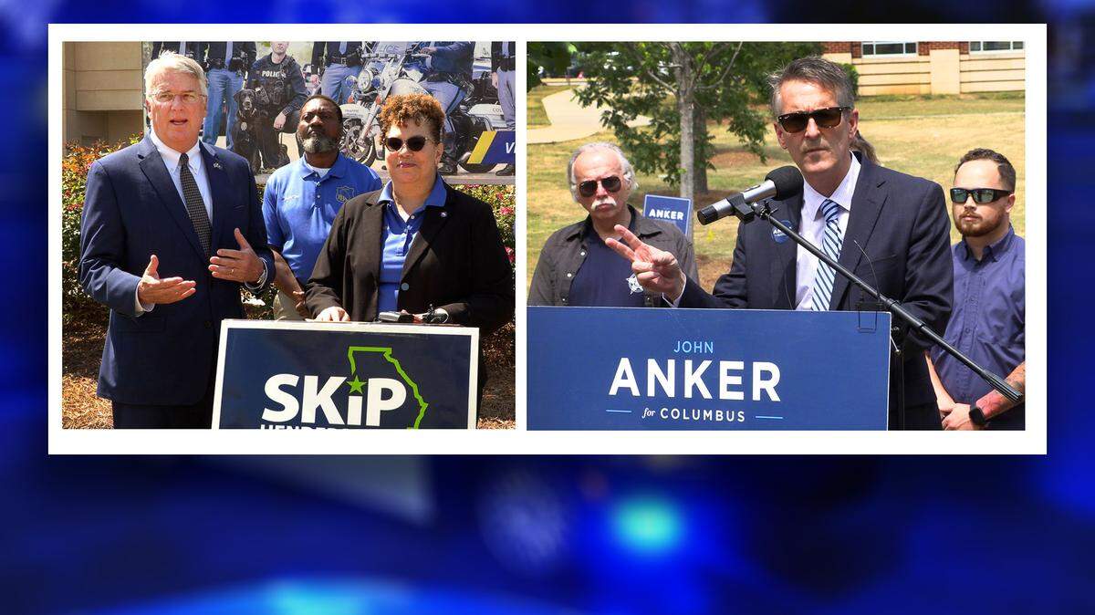 Two organizations representing law enforcement officers are split over who should be Columbus’ next mayor. The west Georgia chapter of the Police Benevolent Association (PBA) offered their endorsement of incumbent Skip Henderson, left, last week. The local Fraternal Order of Police (FOP) endorsed challenger John Anker Wednesday.