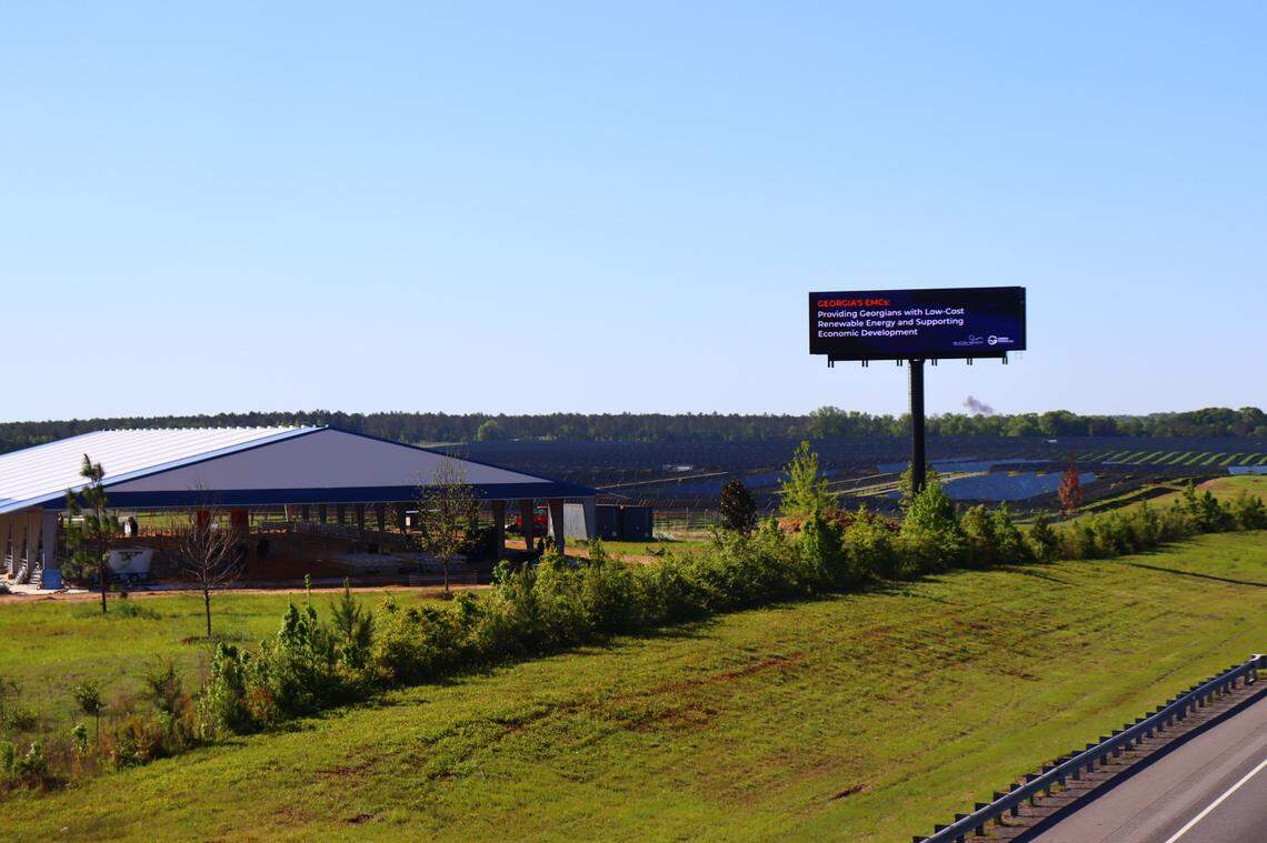 The lambing barn sits on the 705-acre solar power plant, owned and operated by Silicon Ranch in Houston County, Georgia. 4/12/24