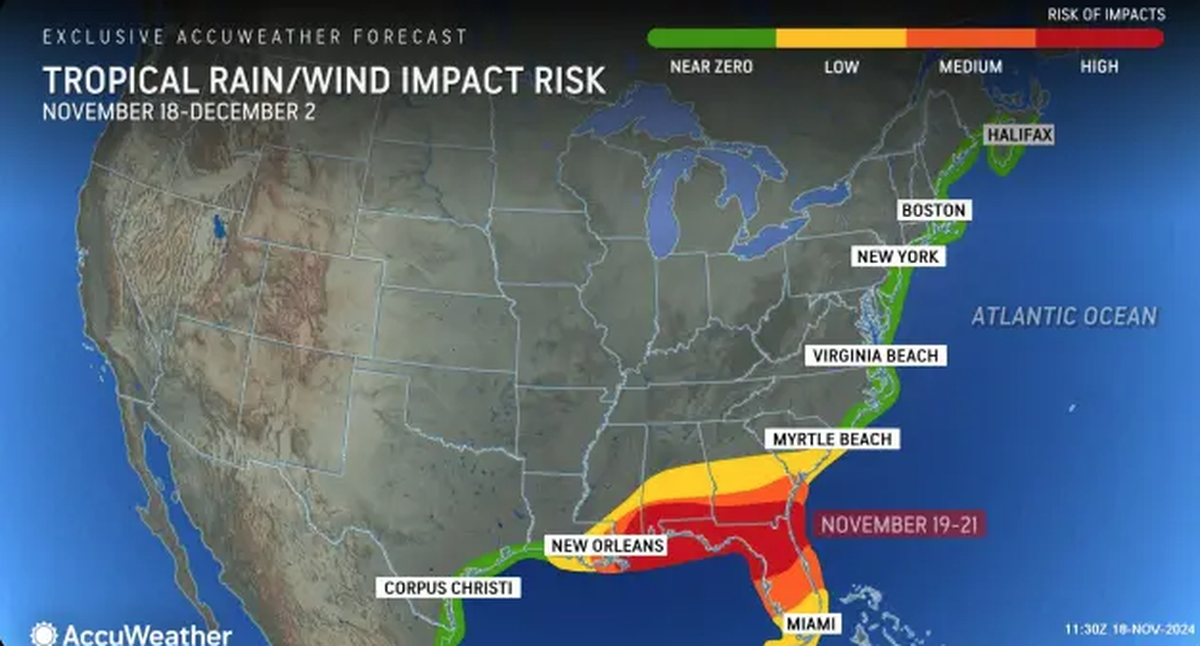 Tropical rain and wind is expected Tuesday through Wednesday in parts of the Southern Gulf states.
