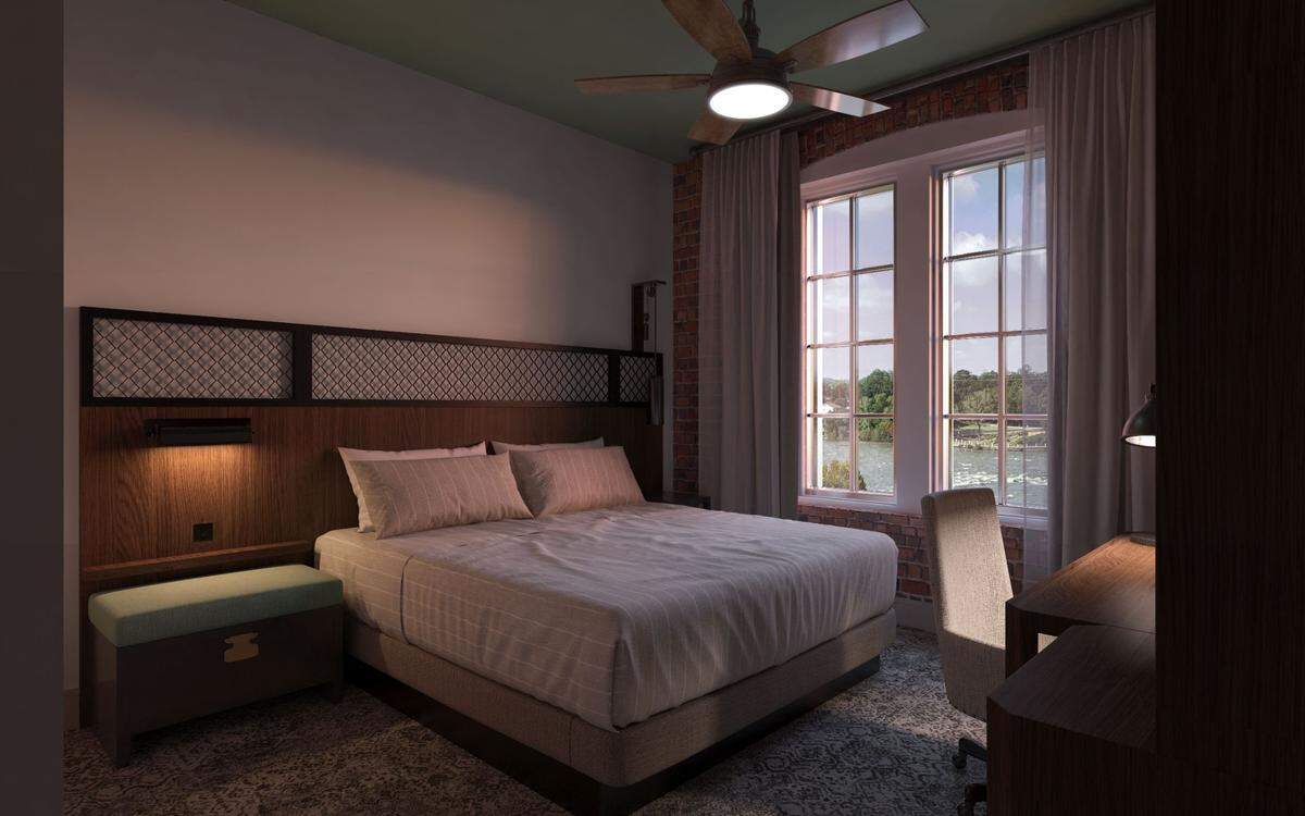 A rendering of a king bed room at City Mills’ upcoming hotel, provided by Historic Columbus Foundation. There is currently $10 million worth of investment in City Mills.