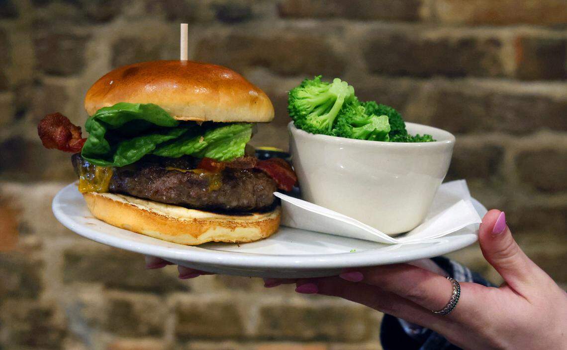 The Cannon Brew Pub in Columbus, Georgia offers several burgers, including seasonal specials like this Elvis burger with peanut butter and caramelized bananas. 08/05/2025
