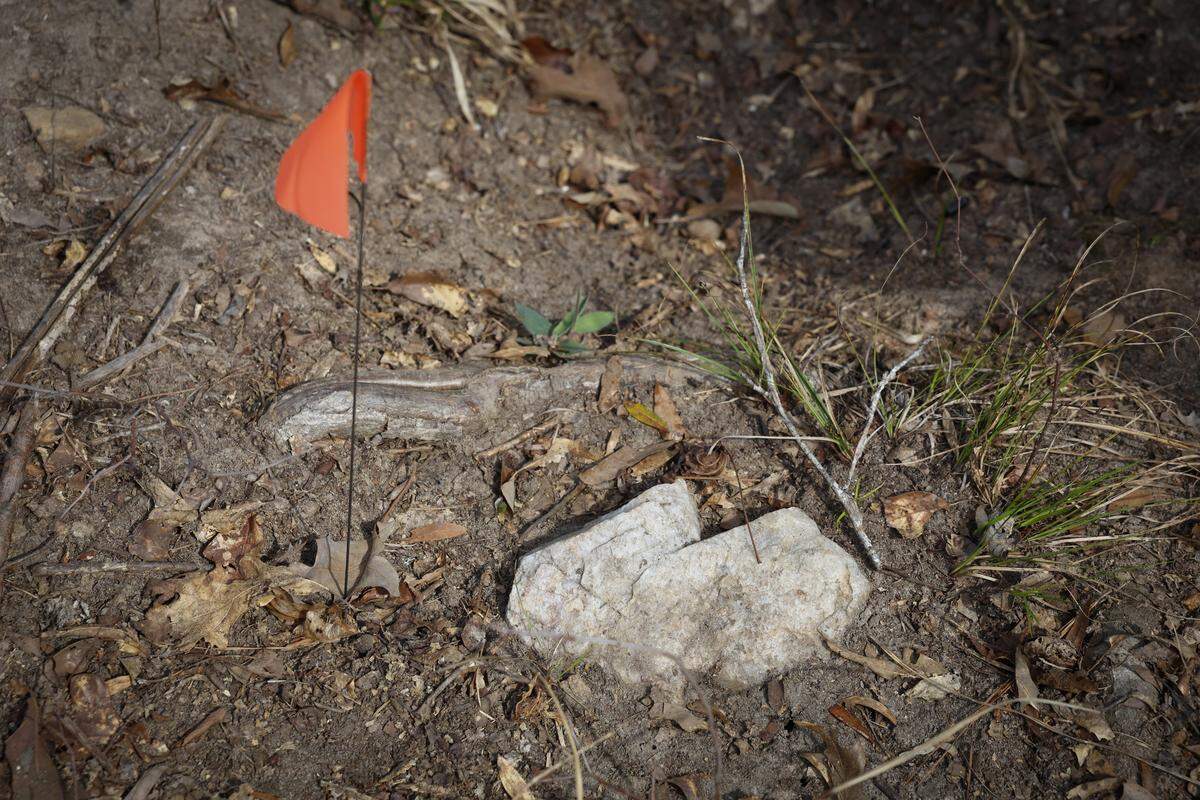 Muscogee County resident Debbie Jackson says she believes this is one of several unmarked graves on her property, pictured March 9, 2026. Jackson lives near the proposed site for a hyperscale data center.