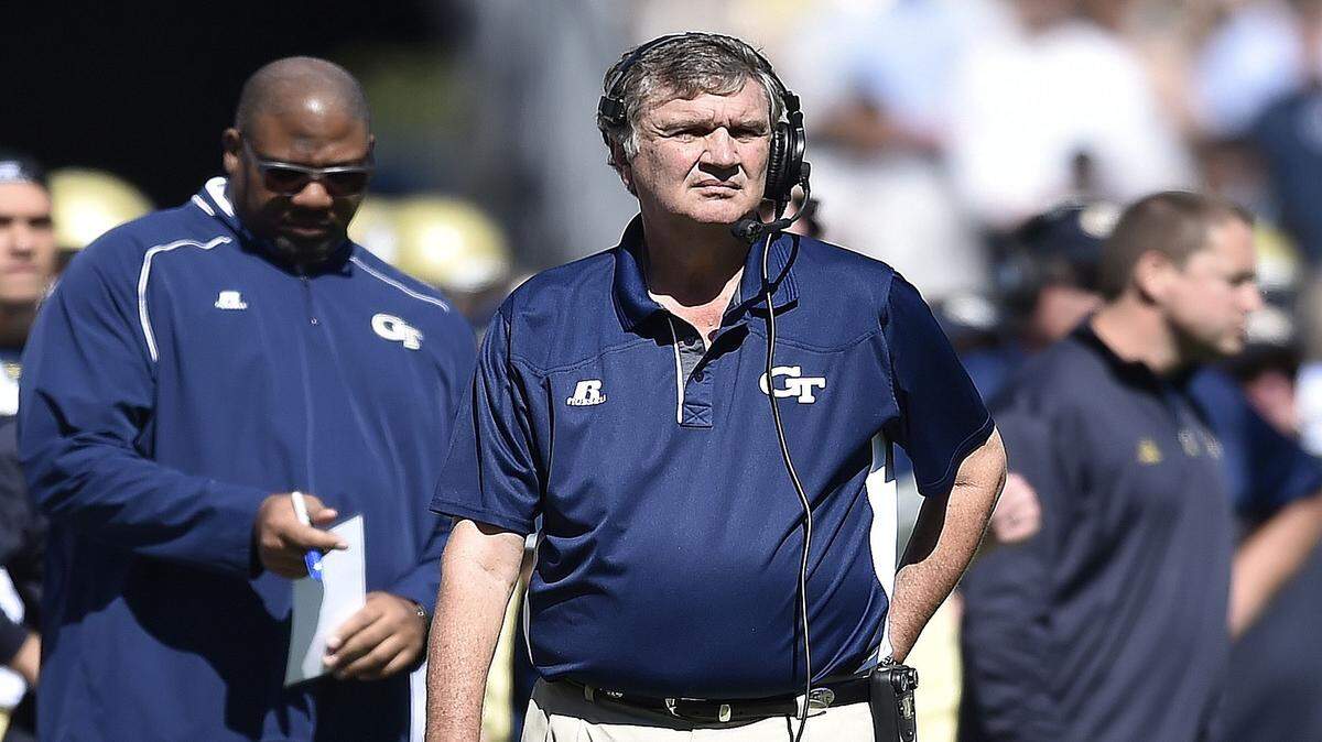MIKE STEWART/Associated PressGeorgia Tech head coach Paul Johnson walks the sidelines during the first half Saturday against Pittsburgh in Atlanta.