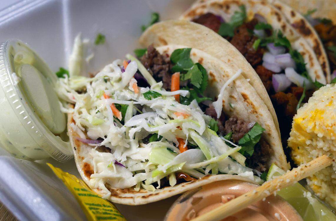 This is the taco sampler combo meal at La’ Sammich, 4820 Armour Road in Columbus, pictured Sept. 12, 2025.