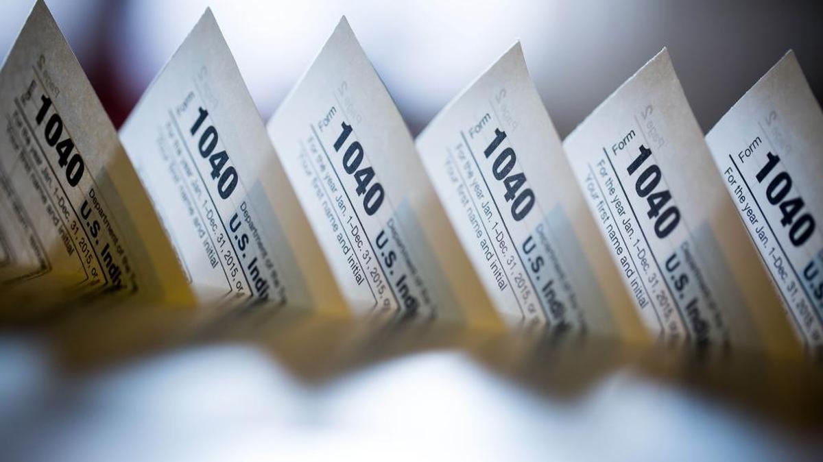 IRS 1040 individual income tax forms for the 2015 tax year are seen in this arranged photograph in New York on Feb. 17.