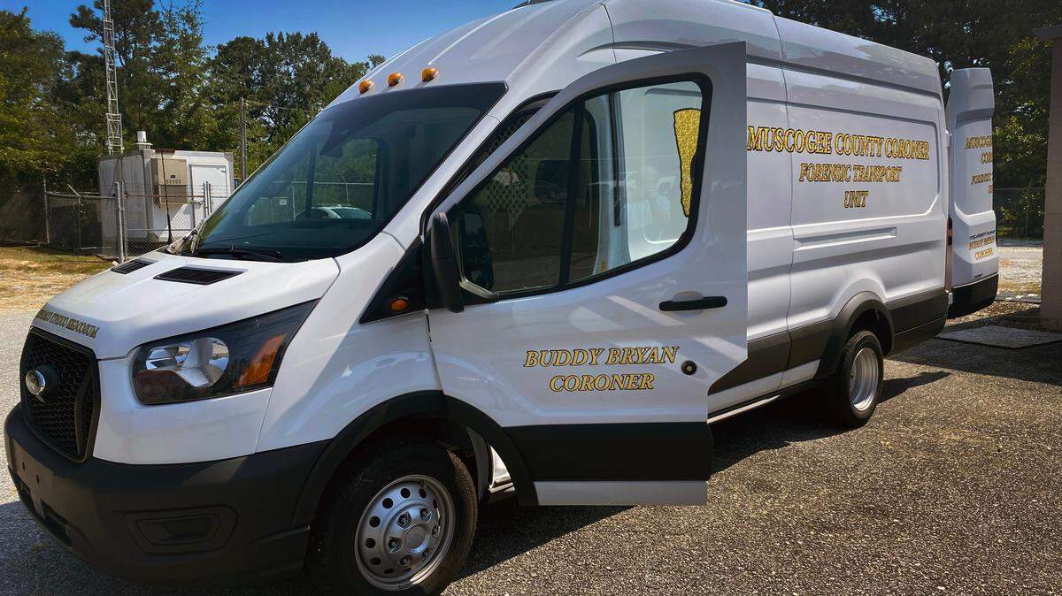 The Muscogee County Coroner’s Office transport van is pictured July 28, 2023.