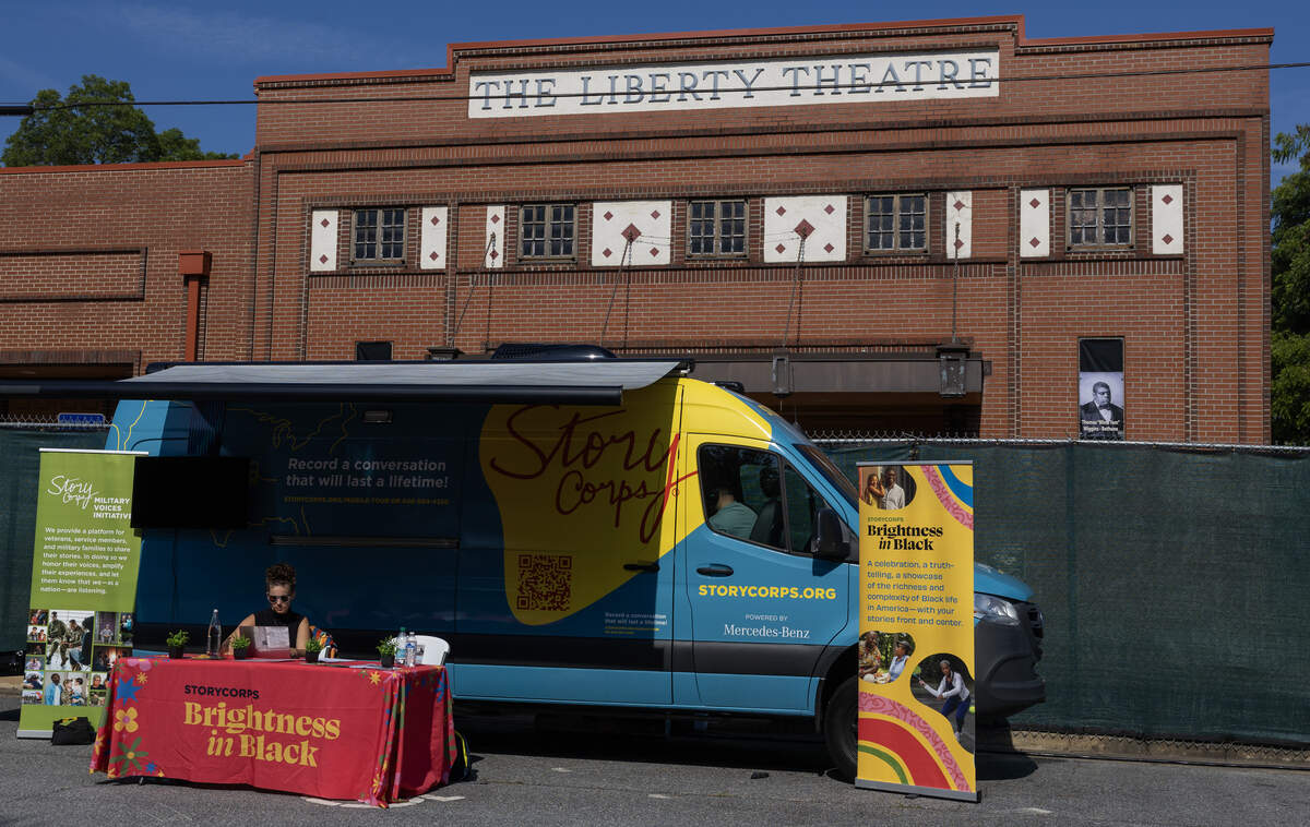 During a tour of several Southeastern cities, StoryCorps visited Columbus to make audio recordings of residents’ stories, including those about the Liberty Theatre, pictured June 10, 2026, for inclusion in StoryCorp’s “Brightness in Black” project.