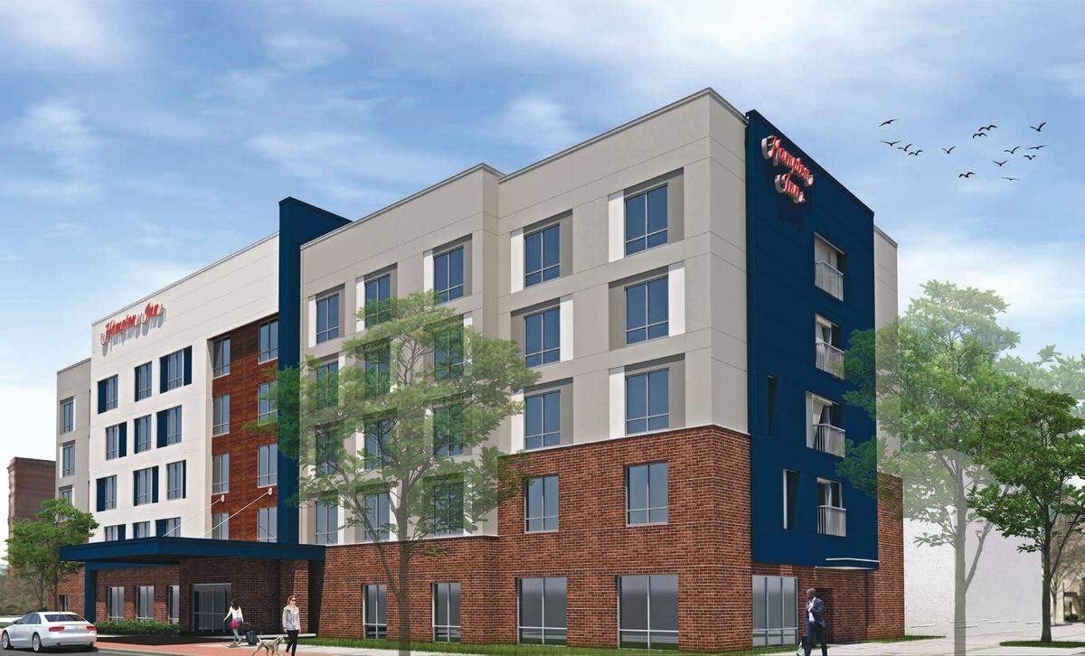 A rendition of what the Hampton Inn on the corner of Broadway and 12th could look like once completed.