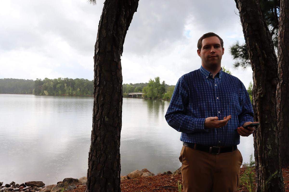 Gaige Bailey a local citizen who opposes data centers in LaGrange, shares his concerns during an Aug. 15, 2025, interview with the Ledger-Enquirer near where he puts in his kayak at West Point Lake.
