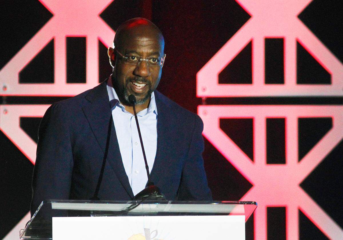 U.S. Senator Raphael Warnock from Georgia speaks at the Democratic Party of Georgia’s State Convention on August 27 in Columbus, Georgia. 08/27/2022