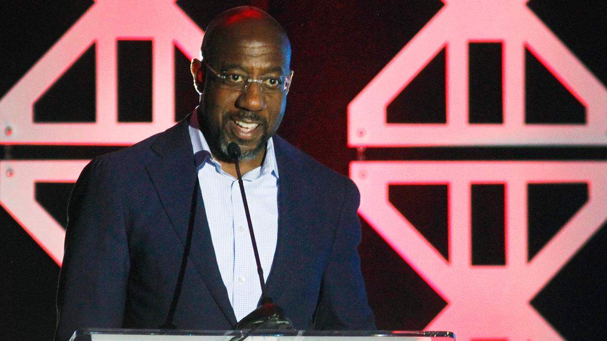 U.S. Senator Raphael Warnock from Georgia speaks at the Democratic Party of Georgia’s State Convention on August 27 in Columbus, Georgia. 08/27/2022
