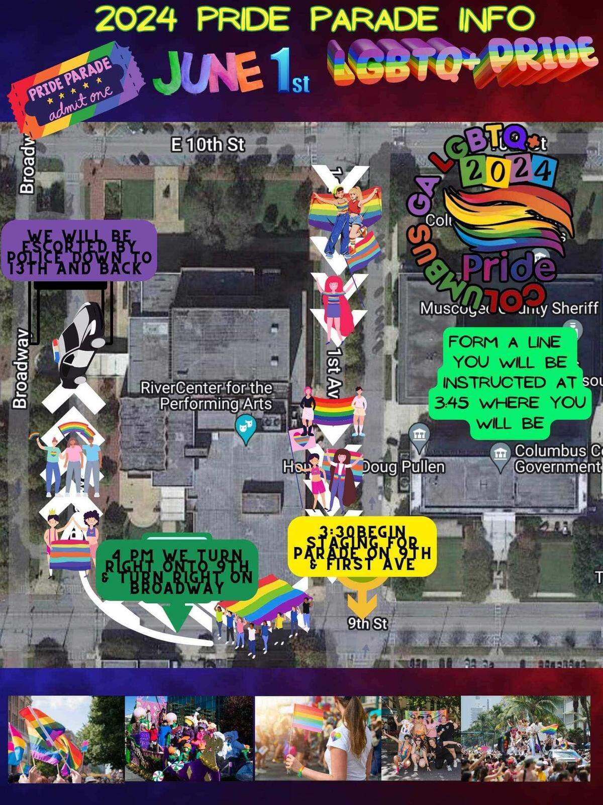 The parade route for the 2024 Columbus Georgia LGBTQIA+ Pride Festival