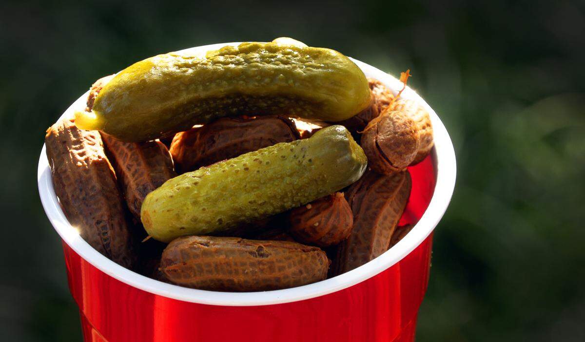 Matthew Cato, owner of The Peanut Plug, offers several flavors of boiled peanuts, including dill-pickle flavored.